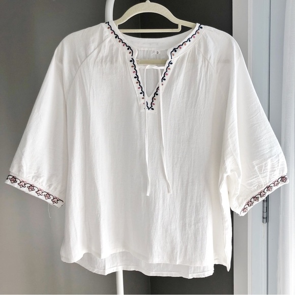 Vintage Minimalist White Oversized Relaxed Fit 3/4 sleeves blouse shirt. Large. - Picture 1 of 13